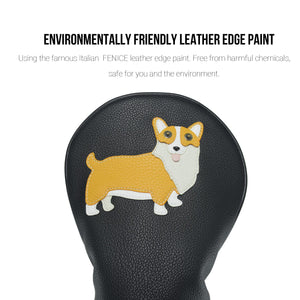 Corgi PU Leather Golf Club Covers Driver Headcovers Fairway Woods Hybrid Protector with Interchangeable Number Tag - CHEZBABY GOLF COVER