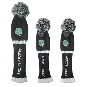Original Clover Golf Club Head Covers Set 135 UT Driver Wood Fairway Hybrids Sock Knit St. Patricks Day Gift Embroidered Always Lucky 460cc POM POM - CHEZBABY GOLF COVER
