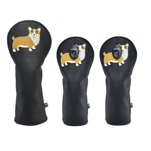 Corgi PU Leather Golf Club Covers Driver Headcovers Fairway Woods Hybrid Protector with Interchangeable Number Tag - CHEZBABY GOLF COVER