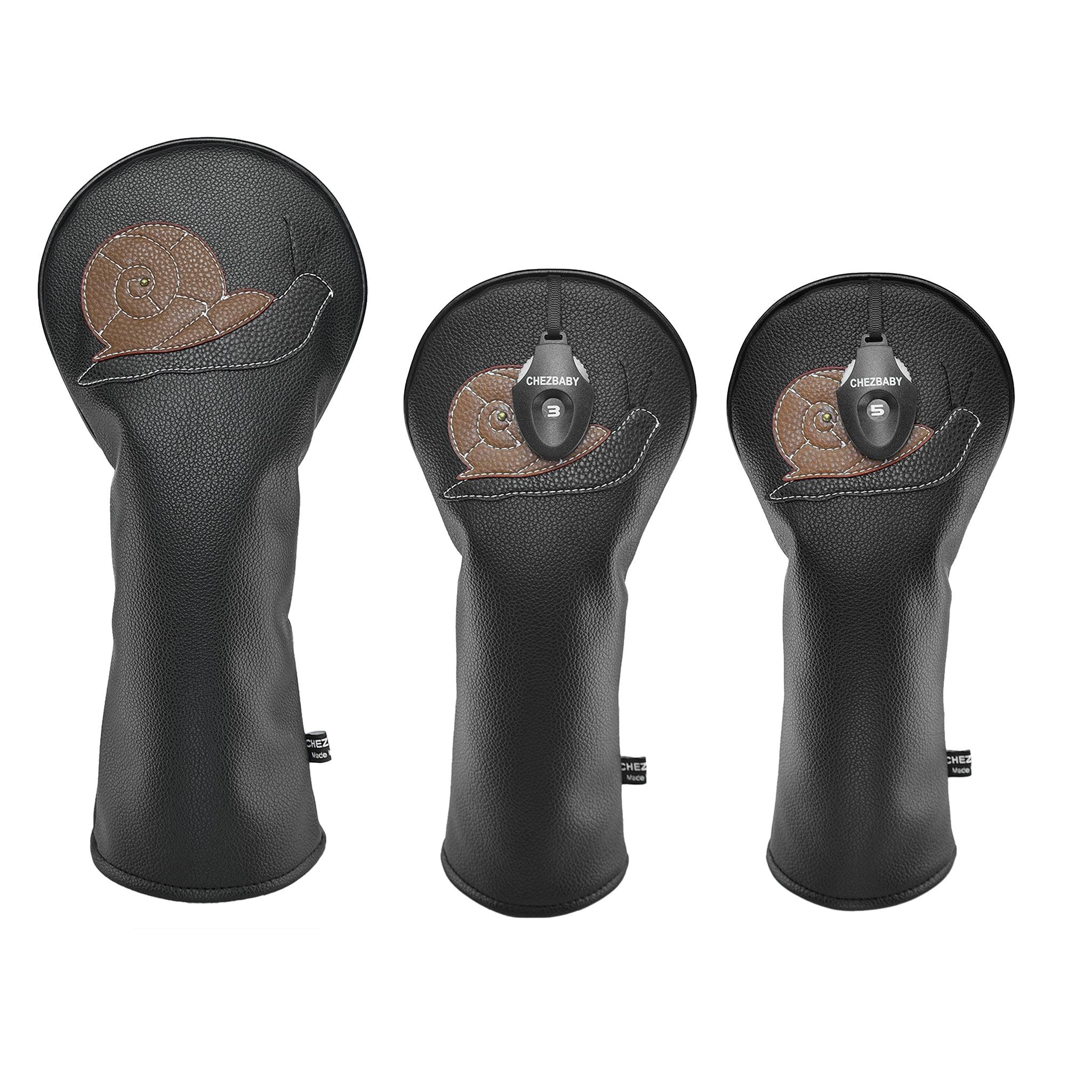 Snail PU Leather Golf Club Covers Driver Headcovers Fairway Woods Hybrid Protector with Interchangeable Number Tag - CHEZBABY GOLF COVER