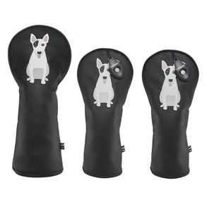 Bull Terrier PU Leather Golf Club Covers Driver Headcovers Fairway Woods Hybrid Protector with Interchangeable Number Tag - CHEZBABY GOLF COVER