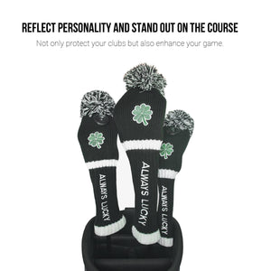 Original Clover Golf Club Head Covers Set 135 UT Driver Wood Fairway Hybrids Sock Knit St. Patricks Day Gift Embroidered Always Lucky 460cc POM POM - CHEZBABY GOLF COVER