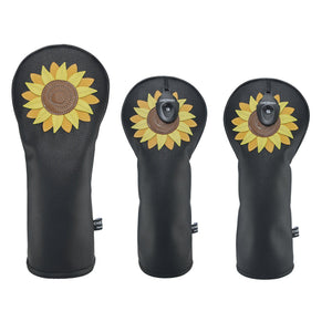 Sunflower PU Leather Golf Club Covers Driver Headcovers Fairway Woods Hybrid Protector with Interchangeable Number Tag - CHEZBABY GOLF COVER