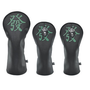 Mahjong Green Dragon PU Leather Golf Club Covers Driver Headcovers Fairway Woods Hybrid Protector with Interchangeable Number Tag - CHEZBABY GOLF COVER