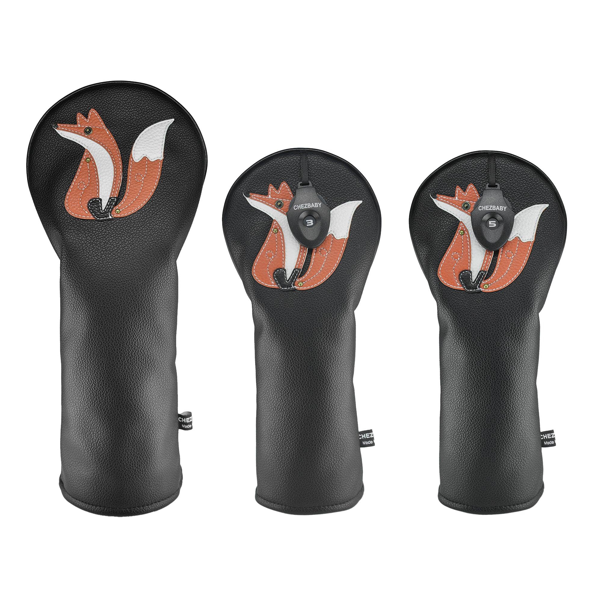 Fox PU Leather Golf Club Covers Driver Headcovers Fairway Woods Hybrid Protector with Interchangeable Number Tag - CHEZBABY GOLF COVER