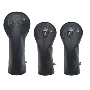 Black Bear PU Leather Golf Club Covers Driver Headcovers Fairway Woods Hybrid Protector with Interchangeable Number Tag - CHEZBABY GOLF COVER