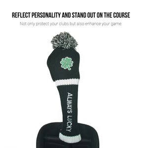 Original Clover Golf Club Head Covers Set 135 UT Driver Wood Fairway Hybrids Sock Knit St. Patricks Day Gift Embroidered Always Lucky 460cc POM POM - CHEZBABY GOLF COVER