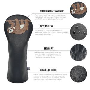 Sloth PU Leather Golf Club Covers Driver Headcovers Fairway Woods Hybrid Protector with Interchangeable Number Tag - CHEZBABY GOLF COVER