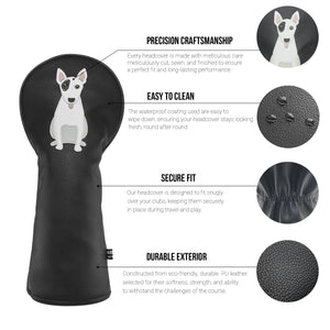 Bull Terrier PU Leather Golf Club Covers Driver Headcovers Fairway Woods Hybrid Protector with Interchangeable Number Tag - CHEZBABY GOLF COVER