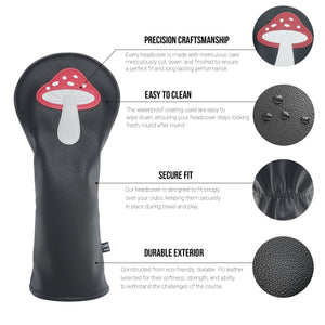 Mushroom PU Leather Golf Club Covers Driver Headcovers Fairway Woods Hybrid Protector with Interchangeable Number Tag - CHEZBABY GOLF COVER