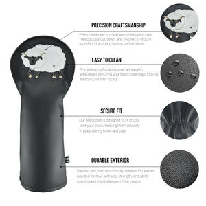 Sheep PU Leather Golf Club Covers Driver Headcovers Fairway Woods Hybrid Protector with Interchangeable Number Tag - CHEZBABY GOLF COVER