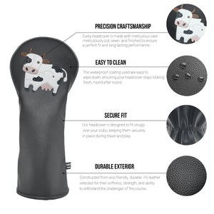 Cow PU Leather Golf Club Covers Driver Headcovers Fairway Woods Hybrid Protector with Interchangeable Number Tag - CHEZBABY GOLF COVER