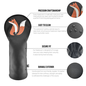 Fox PU Leather Golf Club Covers Driver Headcovers Fairway Woods Hybrid Protector with Interchangeable Number Tag - CHEZBABY GOLF COVER