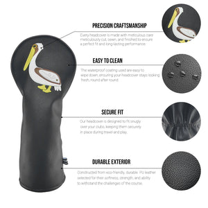 Pelican PU Leather Golf Club Covers Driver Headcovers Fairway Woods Hybrid Protector with Interchangeable Number Tag - CHEZBABY GOLF COVER