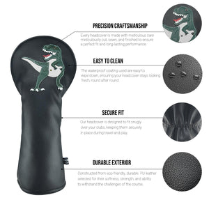 T Rex PU Leather Golf Club Covers Driver Headcovers Fairway Woods Hybrid Protector with Interchangeable Number Tag - CHEZBABY GOLF COVER