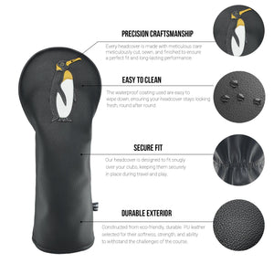 Penguin PU Leather Golf Club Covers Driver Headcovers Fairway Woods Hybrid Protector with Interchangeable Number Tag - CHEZBABY GOLF COVER