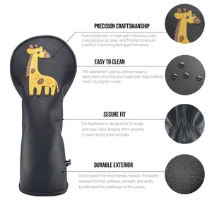 Giraffe PU Leather Golf Club Covers Driver Headcovers Fairway Woods Hybrid Protector with Interchangeable Number Tag - CHEZBABY GOLF COVER