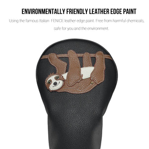 Sloth PU Leather Golf Club Covers Driver Headcovers Fairway Woods Hybrid Protector with Interchangeable Number Tag - CHEZBABY GOLF COVER