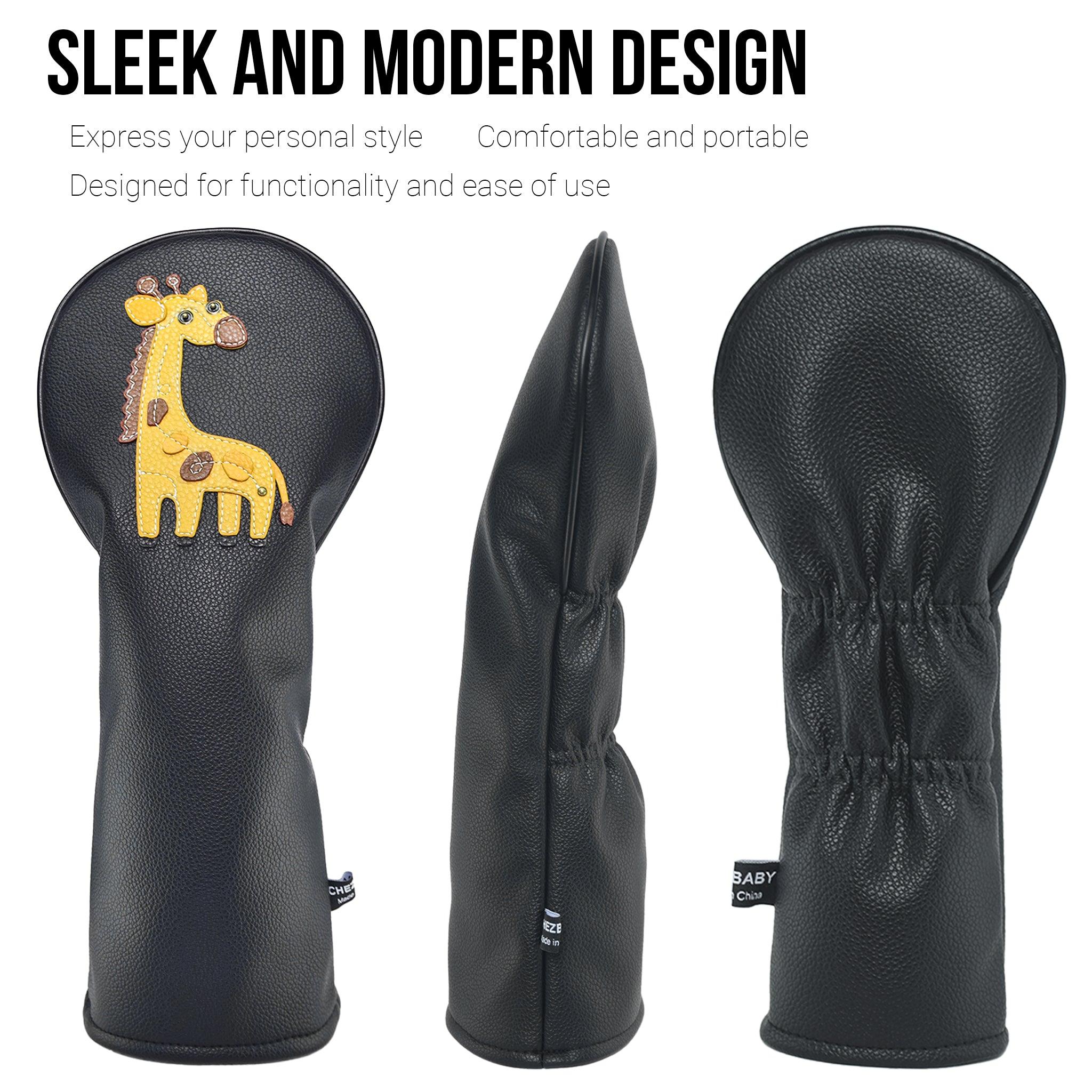 Giraffe PU Leather Golf Club Covers Driver Headcovers Fairway Woods Hybrid Protector with Interchangeable Number Tag - CHEZBABY GOLF COVER