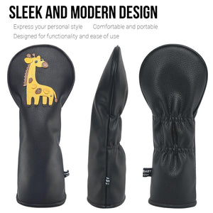 Giraffe PU Leather Golf Club Covers Driver Headcovers Fairway Woods Hybrid Protector with Interchangeable Number Tag - CHEZBABY GOLF COVER