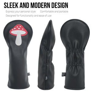 Mushroom PU Leather Golf Club Covers Driver Headcovers Fairway Woods Hybrid Protector with Interchangeable Number Tag - CHEZBABY GOLF COVER