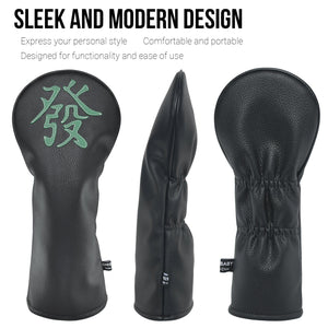 Mahjong Green Dragon PU Leather Golf Club Covers Driver Headcovers Fairway Woods Hybrid Protector with Interchangeable Number Tag - CHEZBABY GOLF COVER