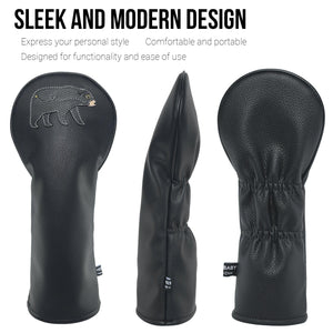 Black Bear PU Leather Golf Club Covers Driver Headcovers Fairway Woods Hybrid Protector with Interchangeable Number Tag - CHEZBABY GOLF COVER