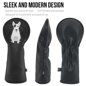 Bull Terrier PU Leather Golf Club Covers Driver Headcovers Fairway Woods Hybrid Protector with Interchangeable Number Tag - CHEZBABY GOLF COVER