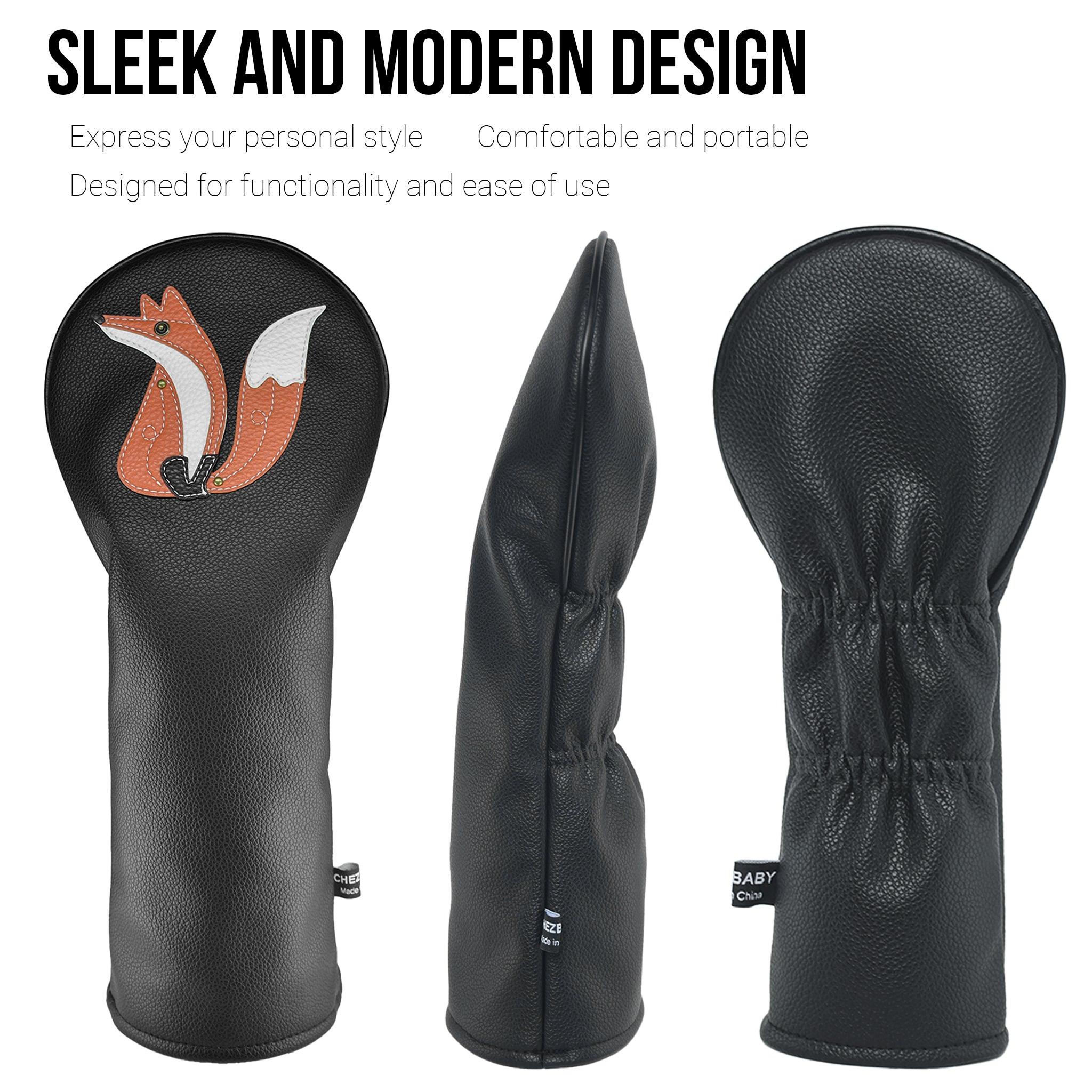 Fox PU Leather Golf Club Covers Driver Headcovers Fairway Woods Hybrid Protector with Interchangeable Number Tag - CHEZBABY GOLF COVER