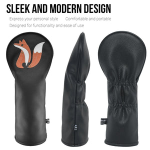 Fox PU Leather Golf Club Covers Driver Headcovers Fairway Woods Hybrid Protector with Interchangeable Number Tag - CHEZBABY GOLF COVER