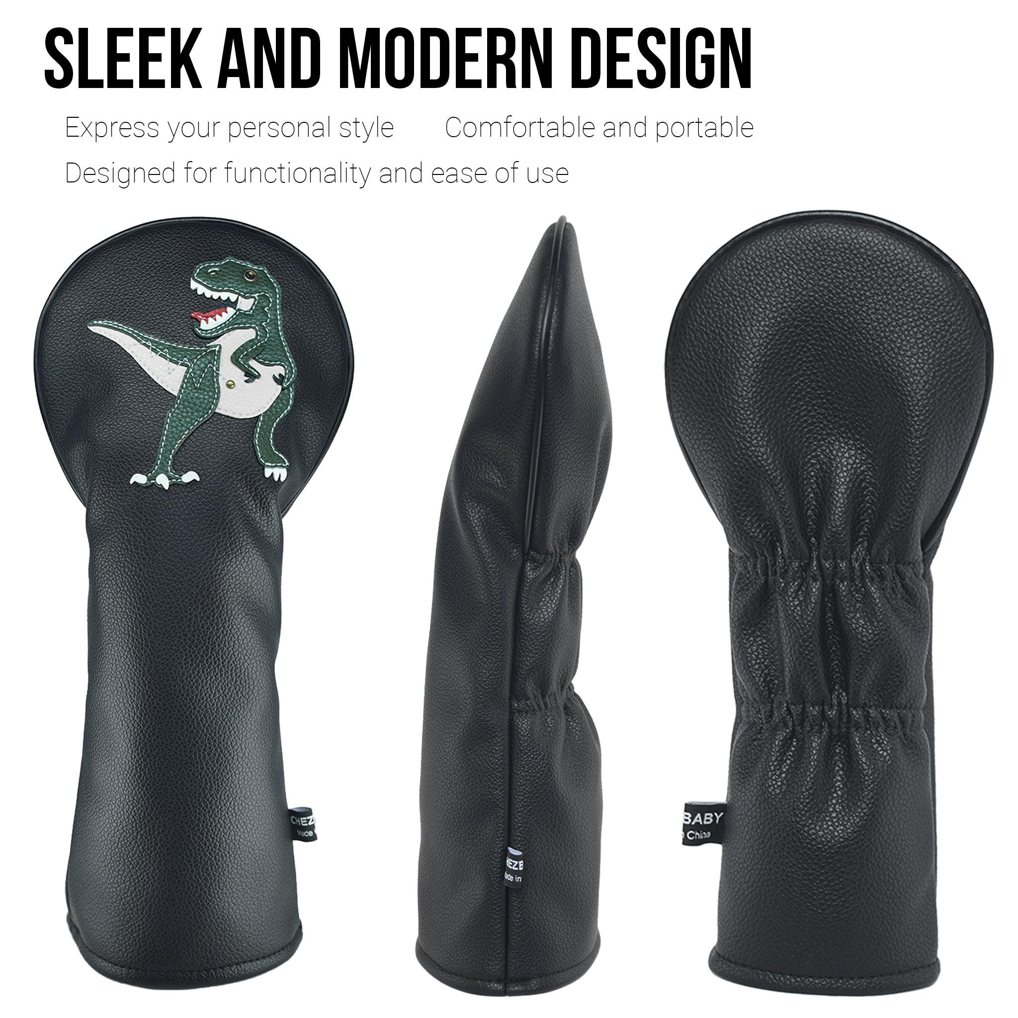 T Rex PU Leather Golf Club Covers Driver Headcovers Fairway Woods Hybrid Protector with Interchangeable Number Tag - CHEZBABY GOLF COVER