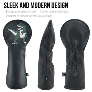 T Rex PU Leather Golf Club Covers Driver Headcovers Fairway Woods Hybrid Protector with Interchangeable Number Tag - CHEZBABY GOLF COVER