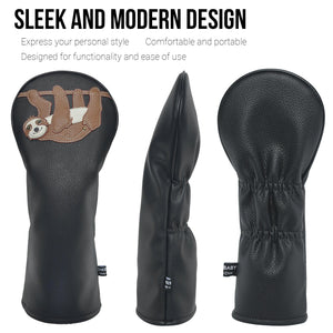 Sloth PU Leather Golf Club Covers Driver Headcovers Fairway Woods Hybrid Protector with Interchangeable Number Tag - CHEZBABY GOLF COVER