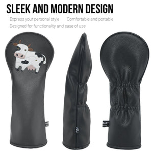 Cow PU Leather Golf Club Covers Driver Headcovers Fairway Woods Hybrid Protector with Interchangeable Number Tag - CHEZBABY GOLF COVER