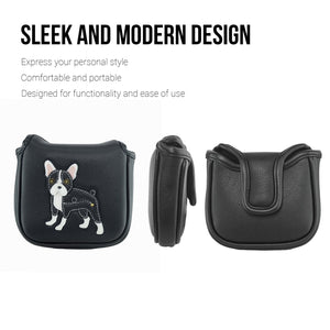 Black French Bulldog PU Leather Golf Club Covers Square Large Mallet Putter Headcovers Protector - CHEZBABY GOLF COVER