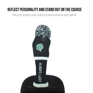 Original Clover Golf Club Head Covers Set 135 UT Driver Wood Fairway Hybrids Sock Knit St. Patricks Day Gift Embroidered Always Lucky 460cc POM POM - CHEZBABY GOLF COVER