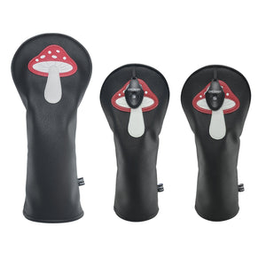 Mushroom PU Leather Golf Club Covers Driver Headcovers Fairway Woods Hybrid Protector with Interchangeable Number Tag - CHEZBABY GOLF COVER