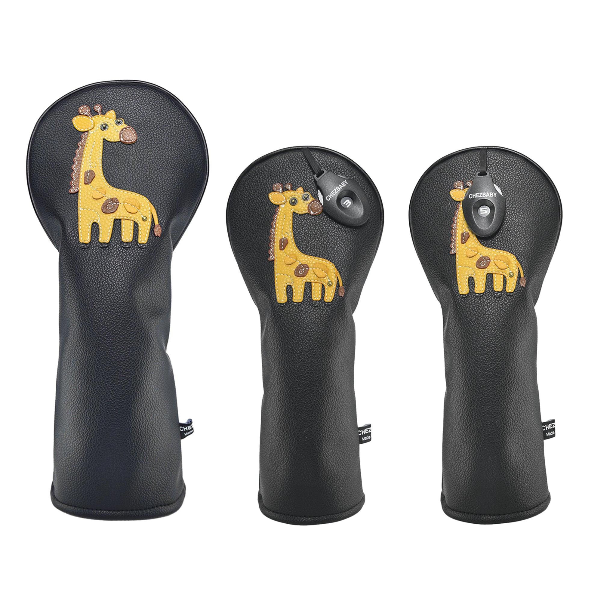 Giraffe PU Leather Golf Club Covers Driver Headcovers Fairway Woods Hybrid Protector with Interchangeable Number Tag - CHEZBABY GOLF COVER