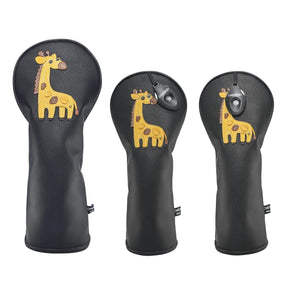Giraffe PU Leather Golf Club Covers Driver Headcovers Fairway Woods Hybrid Protector with Interchangeable Number Tag - CHEZBABY GOLF COVER
