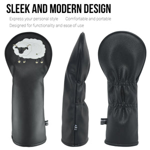 Sheep PU Leather Golf Club Covers Driver Headcovers Fairway Woods Hybrid Protector with Interchangeable Number Tag - CHEZBABY GOLF COVER