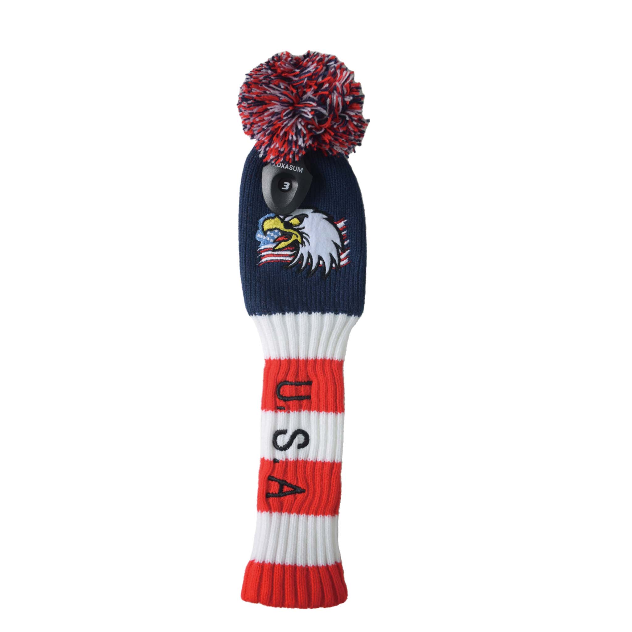 Original Eagle USA Flag Golf Club Head Covers Set 135 UT Driver Wood Fairway Hybrids Sock Knit Gift Embroidered 460cc POM POM - CHEZBABY GOLF COVER