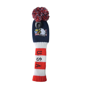 Original Eagle USA Flag Golf Club Head Covers Set 135 UT Driver Wood Fairway Hybrids Sock Knit Gift Embroidered 460cc POM POM - CHEZBABY GOLF COVER