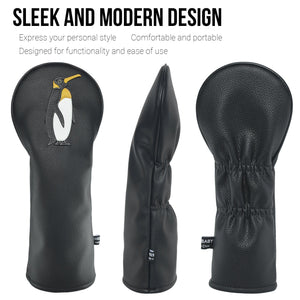 Penguin PU Leather Golf Club Covers Driver Headcovers Fairway Woods Hybrid Protector with Interchangeable Number Tag - CHEZBABY GOLF COVER