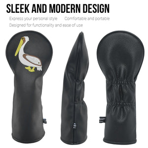 Pelican PU Leather Golf Club Covers Driver Headcovers Fairway Woods Hybrid Protector with Interchangeable Number Tag - CHEZBABY GOLF COVER