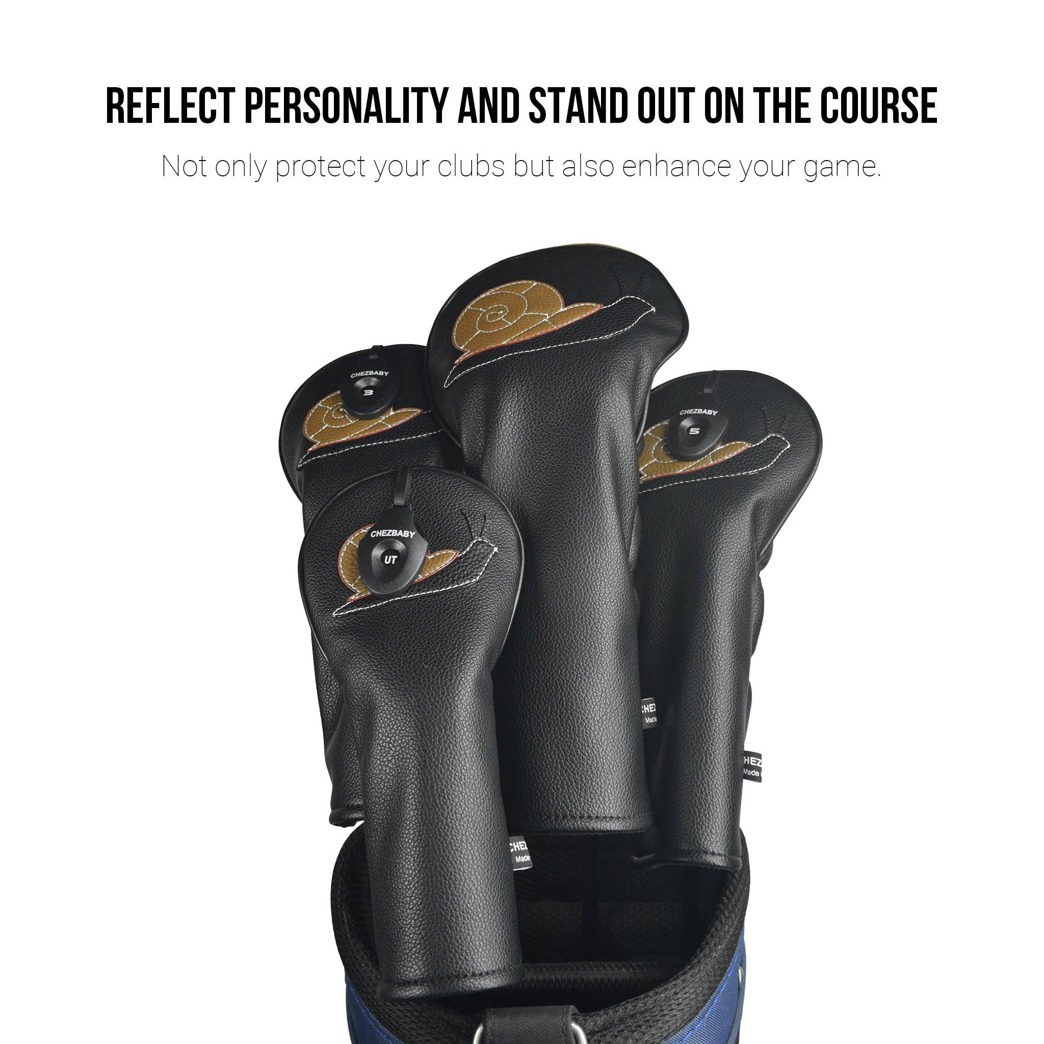Snail PU Leather Golf Club Covers Driver Headcovers Fairway Woods Hybrid Protector with Interchangeable Number Tag - CHEZBABY GOLF COVER