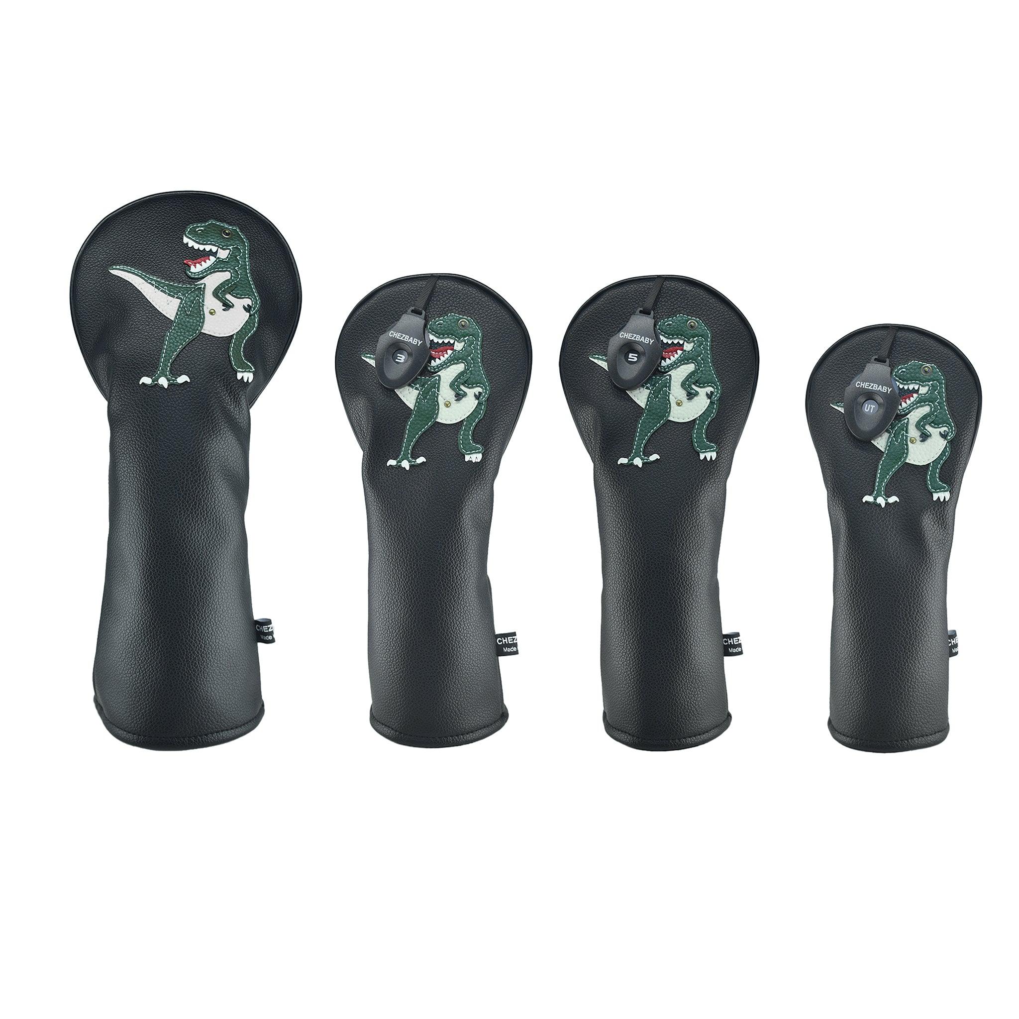 T Rex PU Leather Golf Club Covers Driver Headcovers Fairway Woods Hybrid Protector with Interchangeable Number Tag - CHEZBABY GOLF COVER