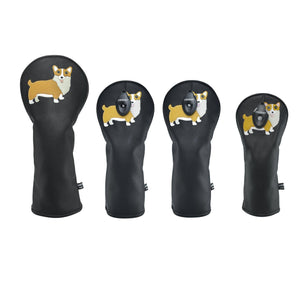 Corgi PU Leather Golf Club Covers Driver Headcovers Fairway Woods Hybrid Protector with Interchangeable Number Tag - CHEZBABY GOLF COVER