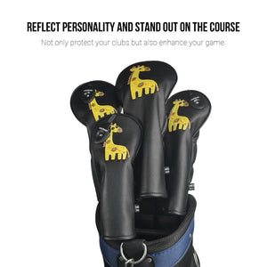 Giraffe PU Leather Golf Club Covers Driver Headcovers Fairway Woods Hybrid Protector with Interchangeable Number Tag - CHEZBABY GOLF COVER