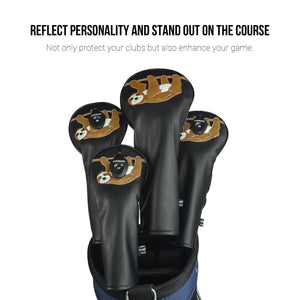 Sloth PU Leather Golf Club Covers Driver Headcovers Fairway Woods Hybrid Protector with Interchangeable Number Tag - CHEZBABY GOLF COVER