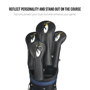 Penguin PU Leather Golf Club Covers Driver Headcovers Fairway Woods Hybrid Protector with Interchangeable Number Tag - CHEZBABY GOLF COVER